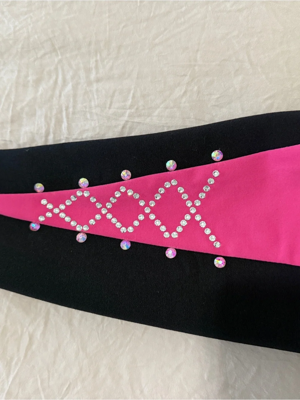 Girls Black ice skating Leggings with Pink Accent and jewels.